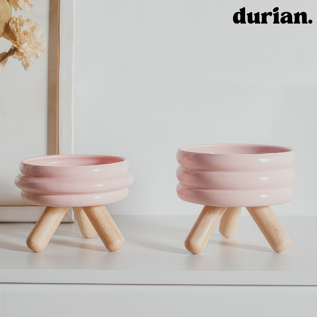 durian. 세라믹 펫푸드볼 고다리 스탠드형｜고양이·소형견 겸용 식기세트 (사료볼 & 워터볼)